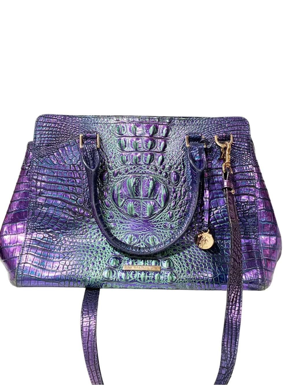 Brahmin Tia Royalty Ombre Melbourne Shoulder Tote Metallic Purple Blue Green